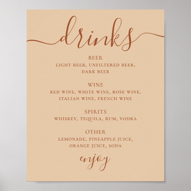 Affiche Menu des Boissons de Mariage | Panneau de Bar en S (Devant)