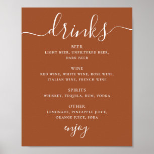 Affiche Menu des Boissons de Mariage Sienne Panneau de B