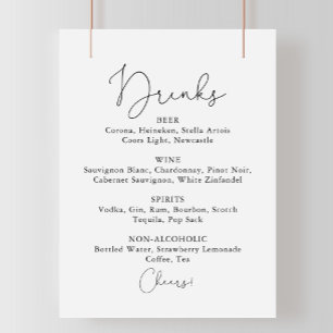 Affiche Menu des boissons de mariage simple panneau de cal