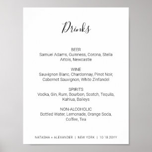 Affiche Menu des boissons de Natasha Black pour un mariage