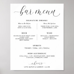 Affiche Menu des Boissons du Bar de Mariage Élégant Boisso