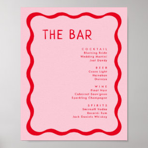 Affiche Menu des boissons du bar ondulé rose et rouge rétr