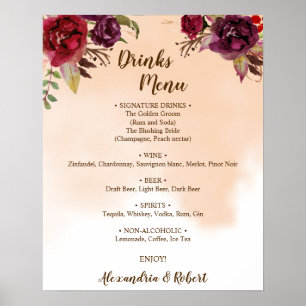 Affiche Menu des boissons Fleurs de Bourgogne Panneau de m