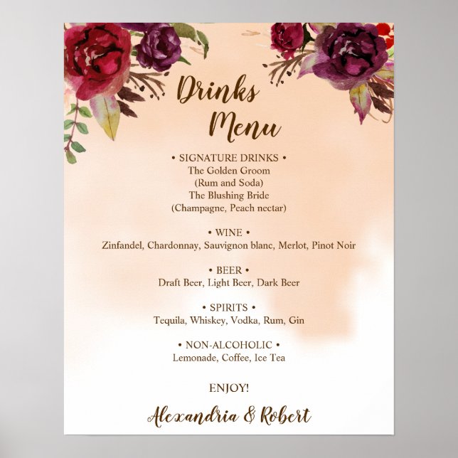 Affiche Menu des boissons Fleurs de Bourgogne Panneau de m (Devant)