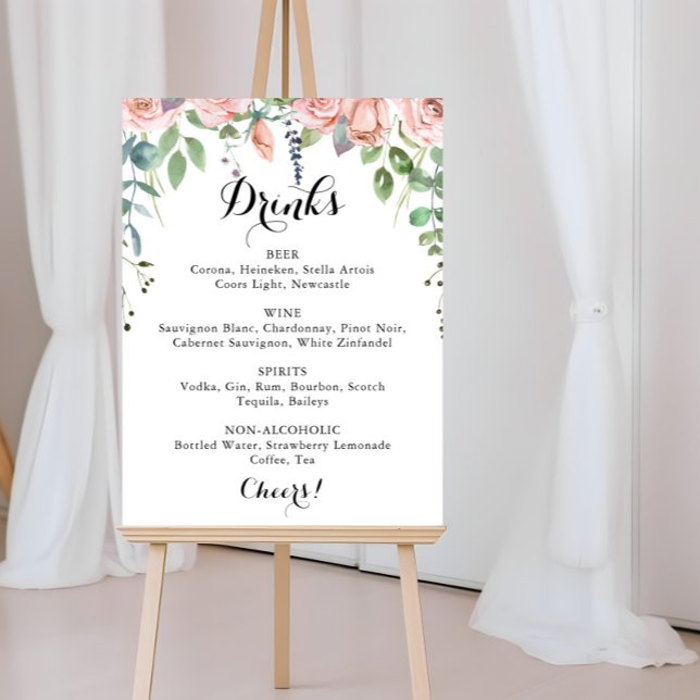 Affiche Menu des boissons florales de mariage de brise d'é (Créateur téléchargé)