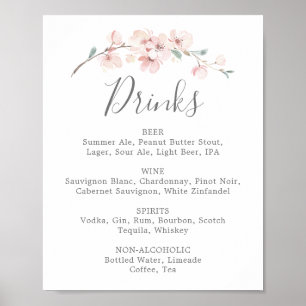 Affiche Menu des boissons Mariages Spring Cherry Blossom