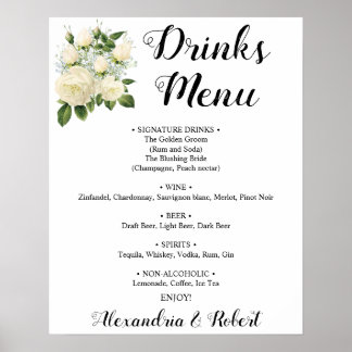 Affiche Menu des boissons | Panneau de mariage