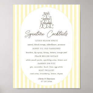 Affiche Menu des Boissons Signature à Rayures Jaune Clair