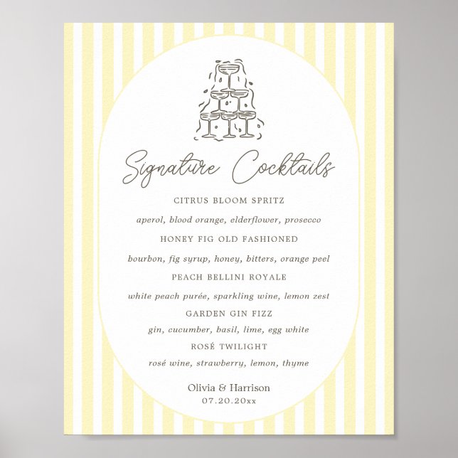 Affiche Menu des Boissons Signature à Rayures Jaune Clair (Devant)