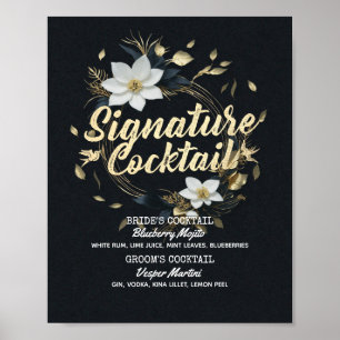 Affiche Menu des boissons signatures de mariage à couronne