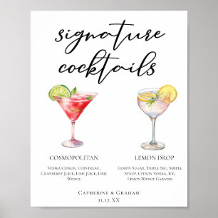 Affiche Menu des cocktails signature Cosmopolitan Lemon Dr
