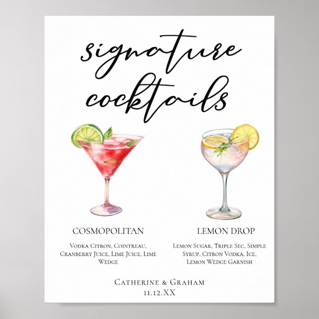 Affiche Menu des cocktails signature Cosmopolitan Lemon Dr (Devant)