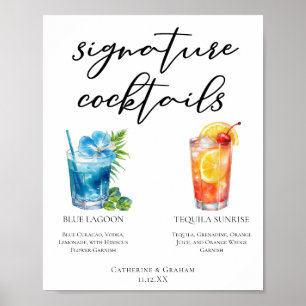Affiche Menu des cocktails signature de mariage sur une îl