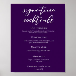 Affiche Menu des cocktails signature de mariage violet fon