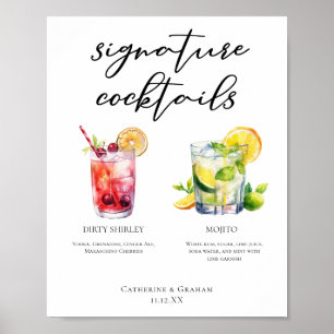 Affiche Menu des cocktails signatures Dirty Shirley Mojito