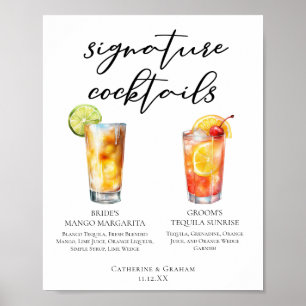 Affiche Menu des cocktails Tequila Sunrise Mango Margarita