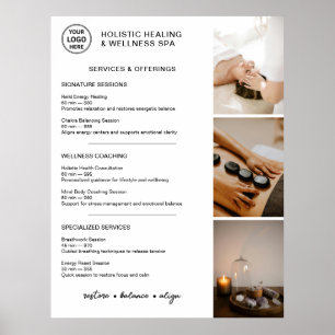 Affiche Menu des services de bien-être holistique Blanc