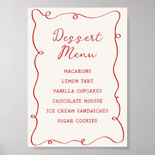 Affiche Menu Dessert Cadre Rouge Dessiné à la Main