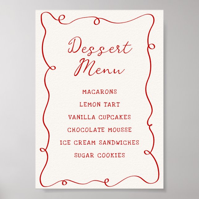 Affiche Menu Dessert Cadre Rouge Dessiné à la Main (Devant)