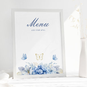 Affiche Menu du Baby shower de petit papillon bleu