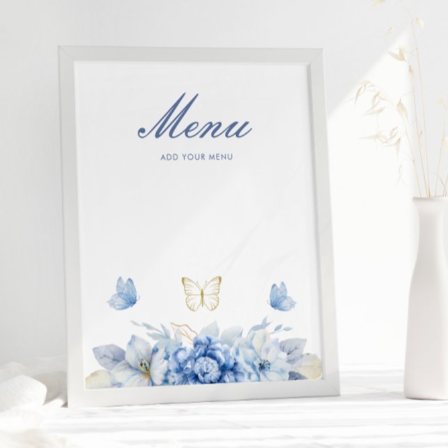 Affiche Menu du Baby shower de petit papillon bleu (Créateur téléchargé)