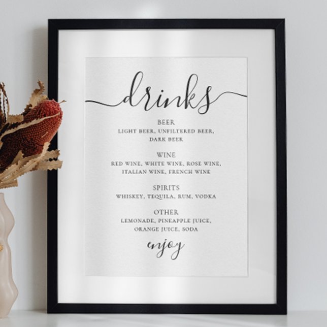 Affiche Menu du bar à boissons de mariage en écriture noir (Créateur téléchargé)