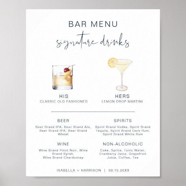 Affiche Menu du bar à cocktails de signature Navy de CAITL (Devant)