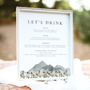 Affiche Menu du bar Boho Mountain Wildflower Let's Drink