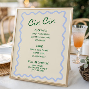Affiche Menu du bar Cin Cin bleu vert Love in Bloom