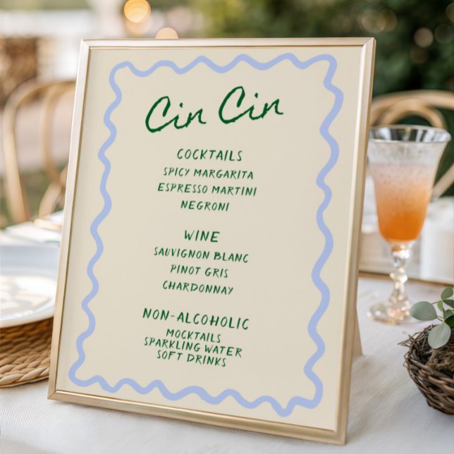 Affiche Menu du bar Cin Cin bleu vert Love in Bloom (Créateur téléchargé)