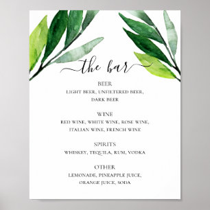 Affiche Menu du bar de boissons alcoolisées pour mariage a