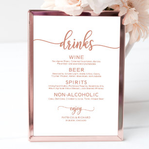 Affiche Menu du bar de boissons de mariage calligraphie ro