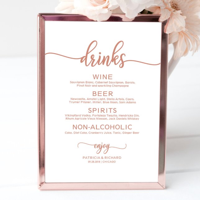 Affiche Menu du bar de boissons de mariage calligraphie ro (Créateur téléchargé)
