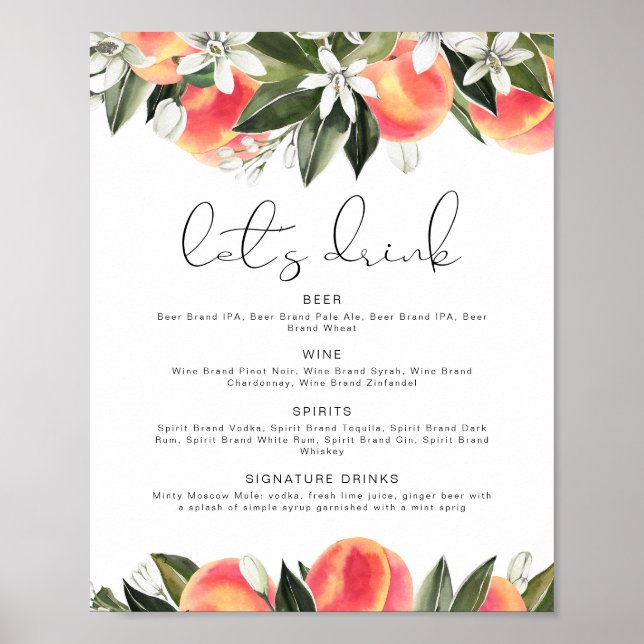 Affiche Menu du bar de boissons SAVANNAH Peach (Devant)