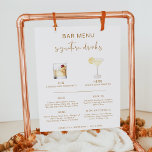 Affiche Menu du bar de boissons signature Cocktail bohème<br><div class="desc">Cette enseigne de menu de bar et de boisson signature présente une police orange brûlé manuscrite audacieuse et un design minimaliste moderne. Les graphiques à l'aquarelle sont faits à la main et 15 boissons populaires sont incluses ici dans cette liste. Cliquez sur le bouton 'éditer à l'aide de l'outil de...</div>