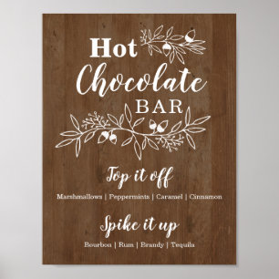 Affiche Menu du Bar de Chocolat Chaud en Bois pour Mariage