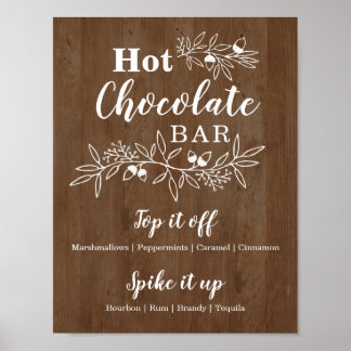 Affiche Menu du Bar de Chocolat Chaud en Bois pour Mariage