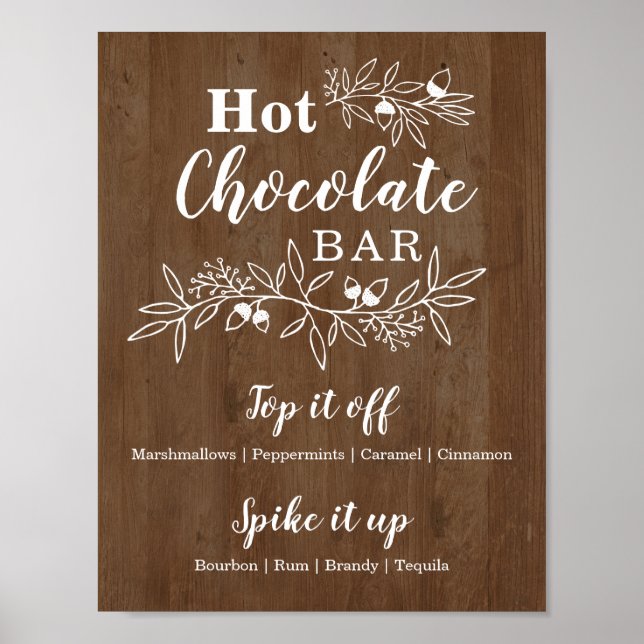 Affiche Menu du Bar de Chocolat Chaud en Bois pour Mariage (Devant)
