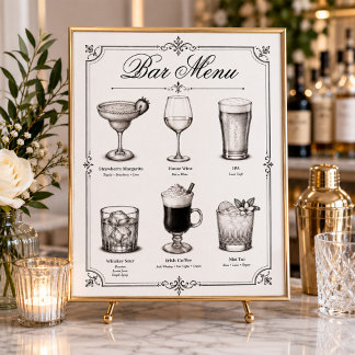 Affiche Menu du bar de cocktail de calligraphie classique
