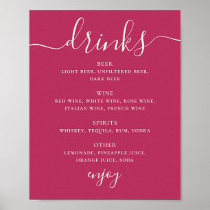 Affiche Menu du bar de mariage à l'écriture rose framboise