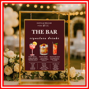Affiche Menu du bar de mariage avec boissons signatures él