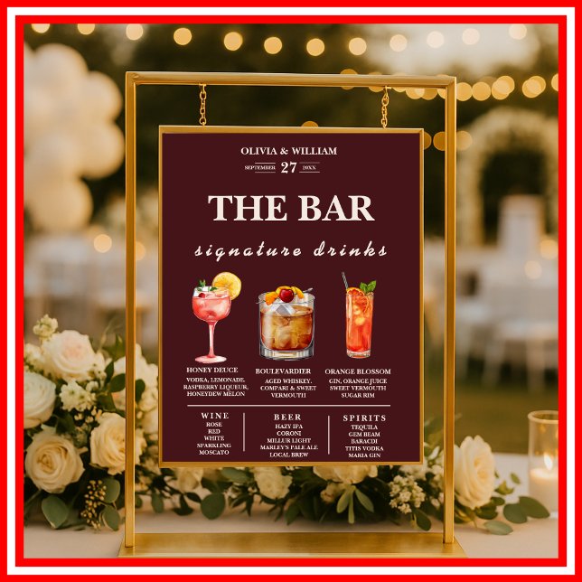 Affiche Menu du bar de mariage avec boissons signatures él (Créateur téléchargé)