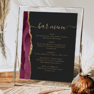 Affiche Menu du bar de mariage Bourgogne Or Agate Foncé