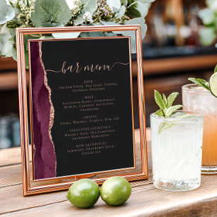 Affiche Menu du bar de mariage Bourgogne Rose Or Agate Fon