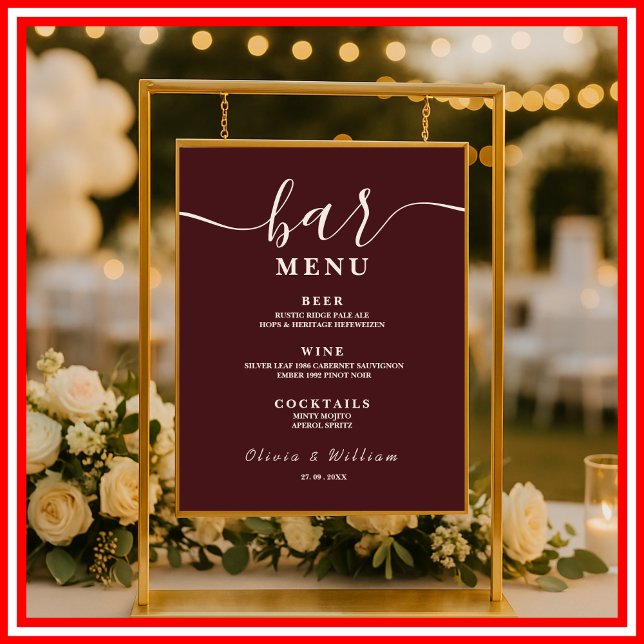 Affiche Menu du bar de mariage en Bourgogne  (Créateur téléchargé)