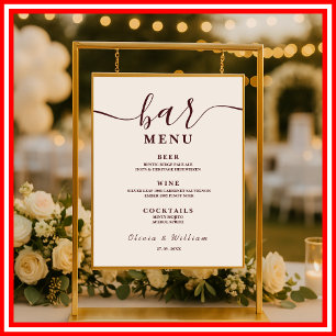 Affiche Menu du bar de mariage en Bourgogne