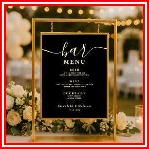 Affiche Menu du Bar de Mariage Fleurs Sauvages Jaune Beurr