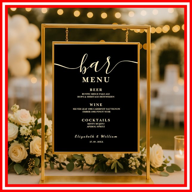 Affiche Menu du Bar de Mariage Fleurs Sauvages Jaune Beurr (Créateur téléchargé)