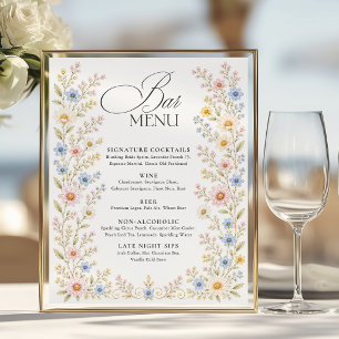 Affiche Menu du bar de mariage floral aquarelle de fleurs 