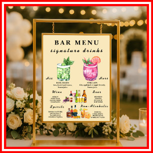 Affiche Menu du bar de mariage jaune beurre 